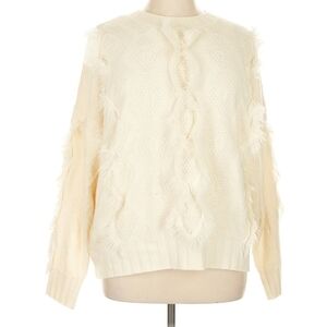 Gilli Cream Cable Fringe Crewneck Sweater